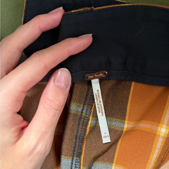 Free People Plaid Wide Leg Pants in Orange and Cream - Picture 2 of 3